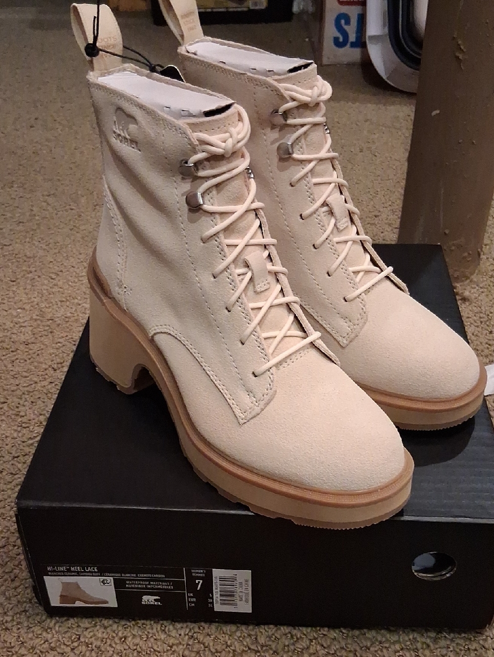 Sorel Cream Lace-Up Block Heel Ankle Boots